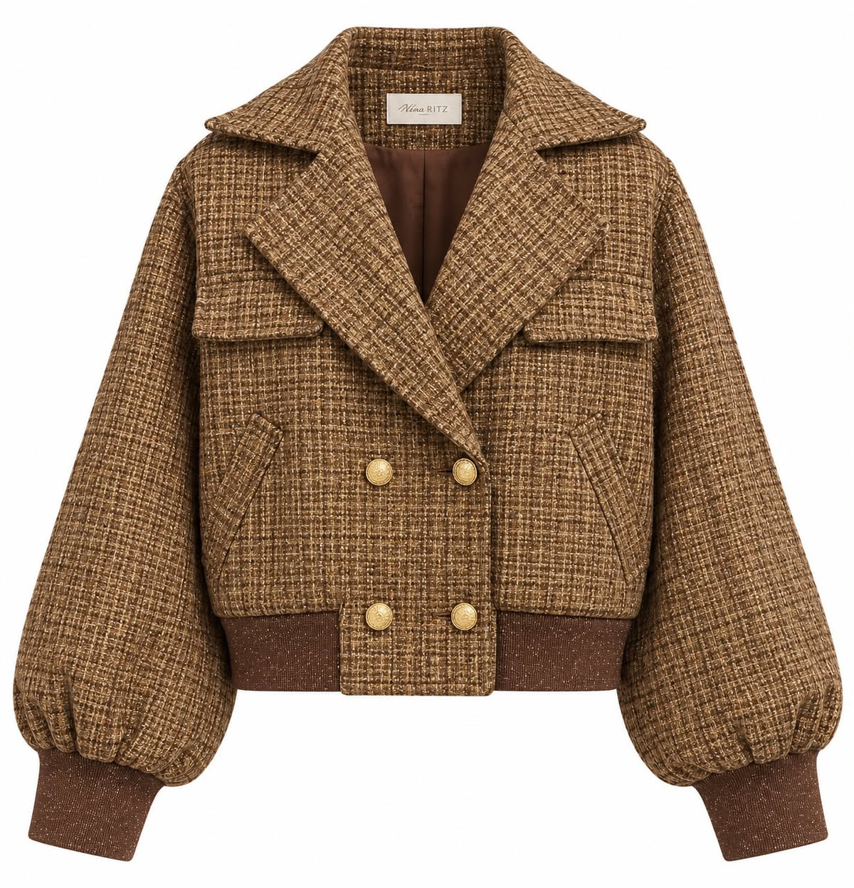 Tweed Cropped Bomber Jacket
