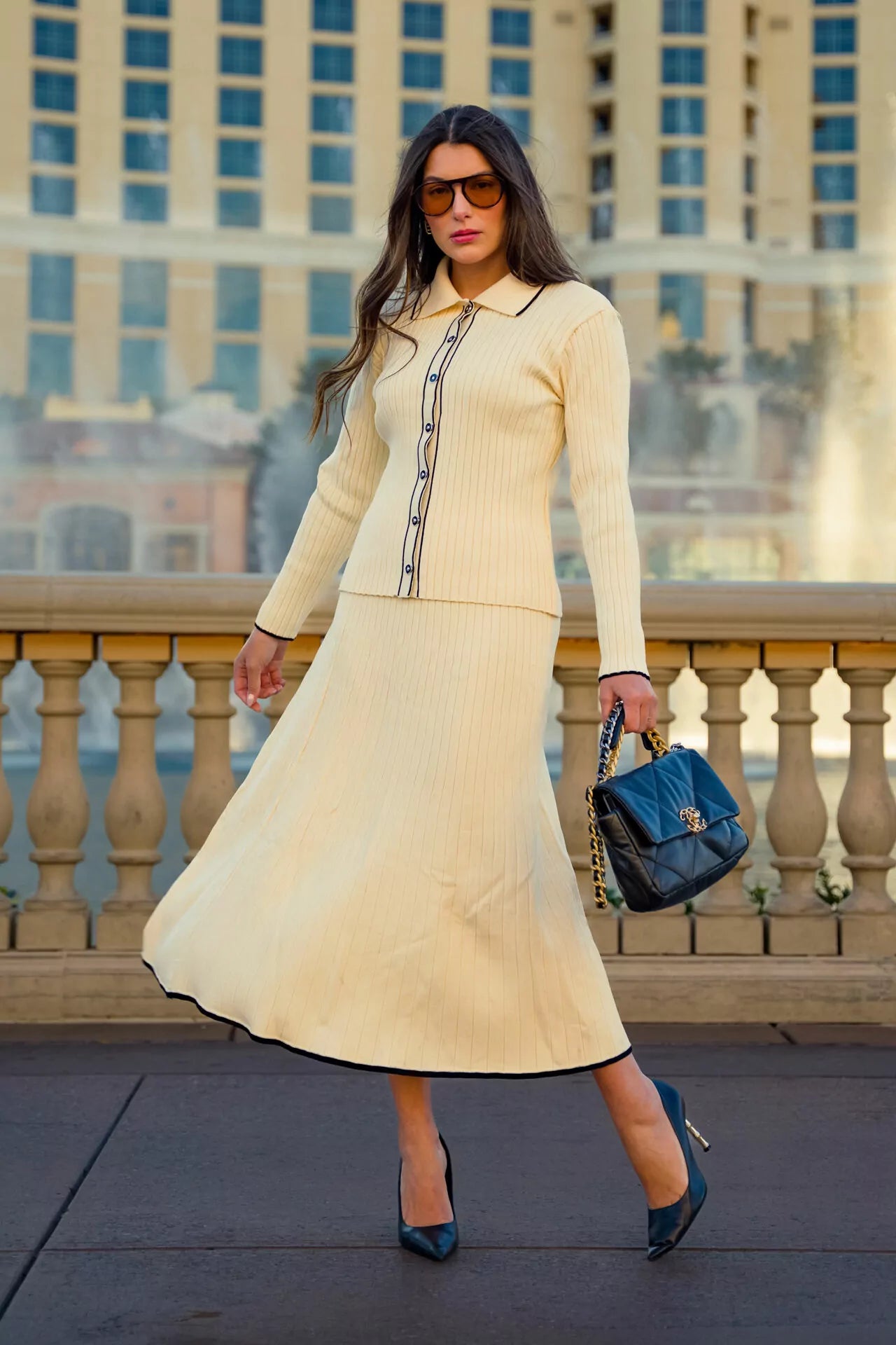 Knit V Neck Skirt Set