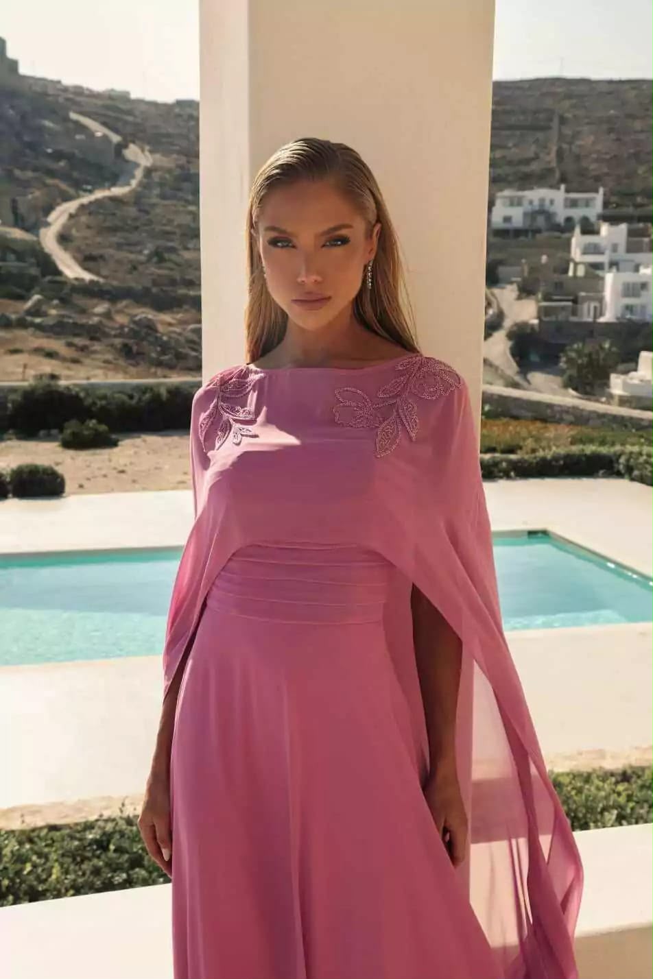 Celeste Embroidered Cape Gown