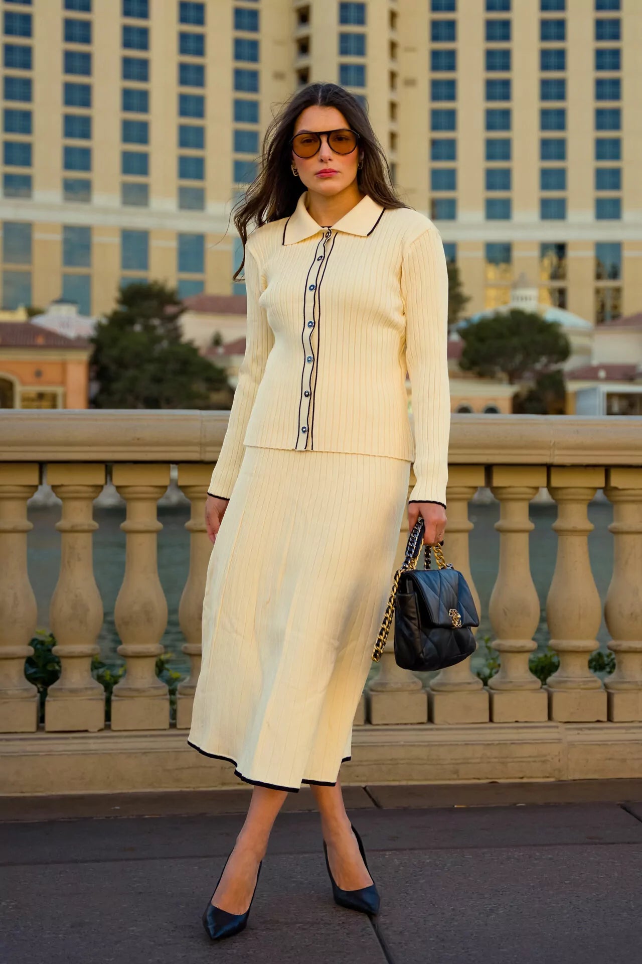 Knit V Neck Skirt Set