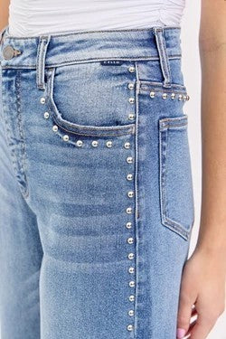 High Rise Studded Wide Leg Jeans