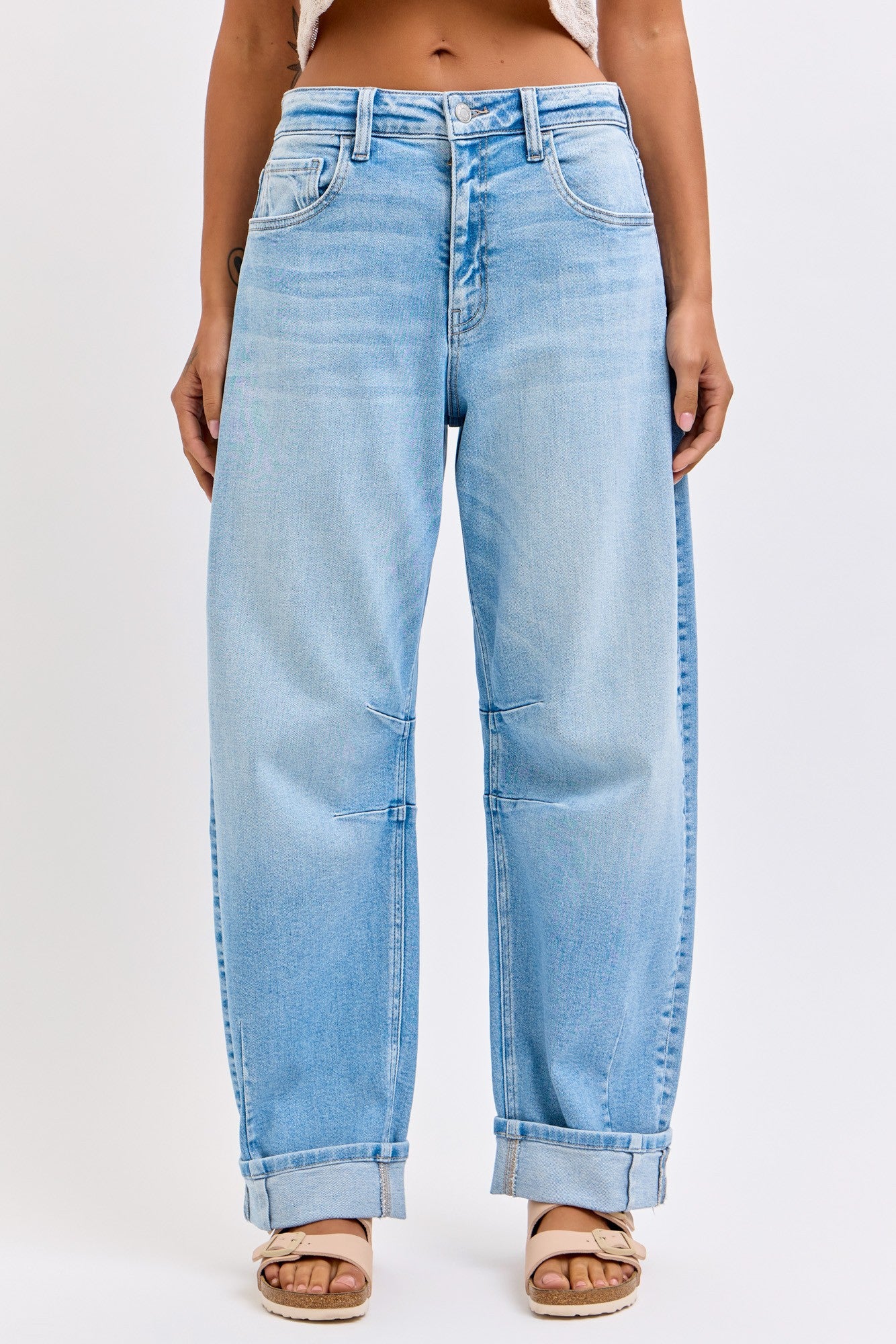 Waist Barrel Leg Cuff Jeans
