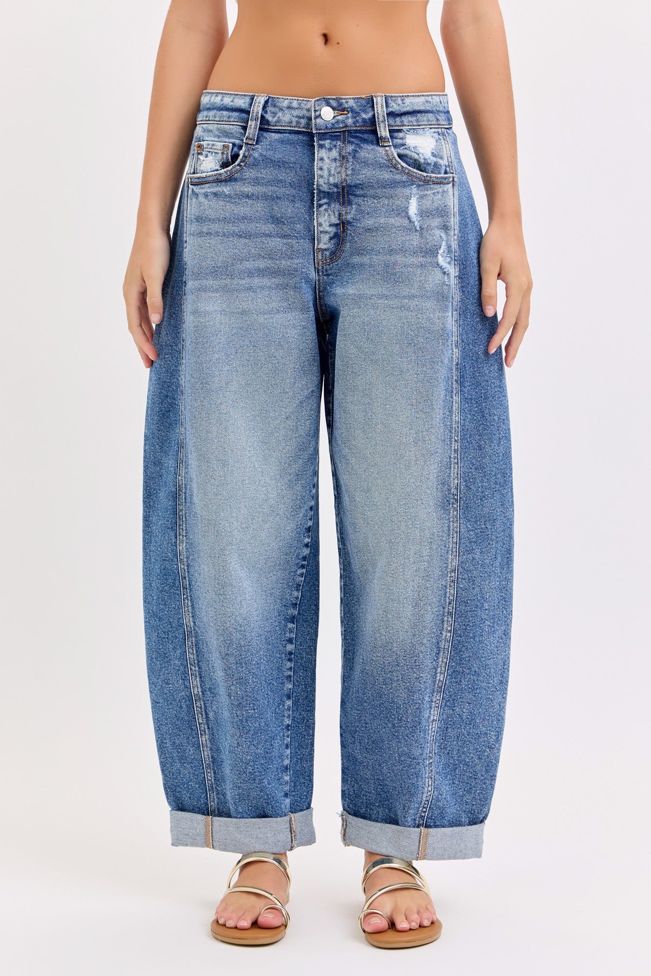 Waist Barrel Leg Rolled Jeans