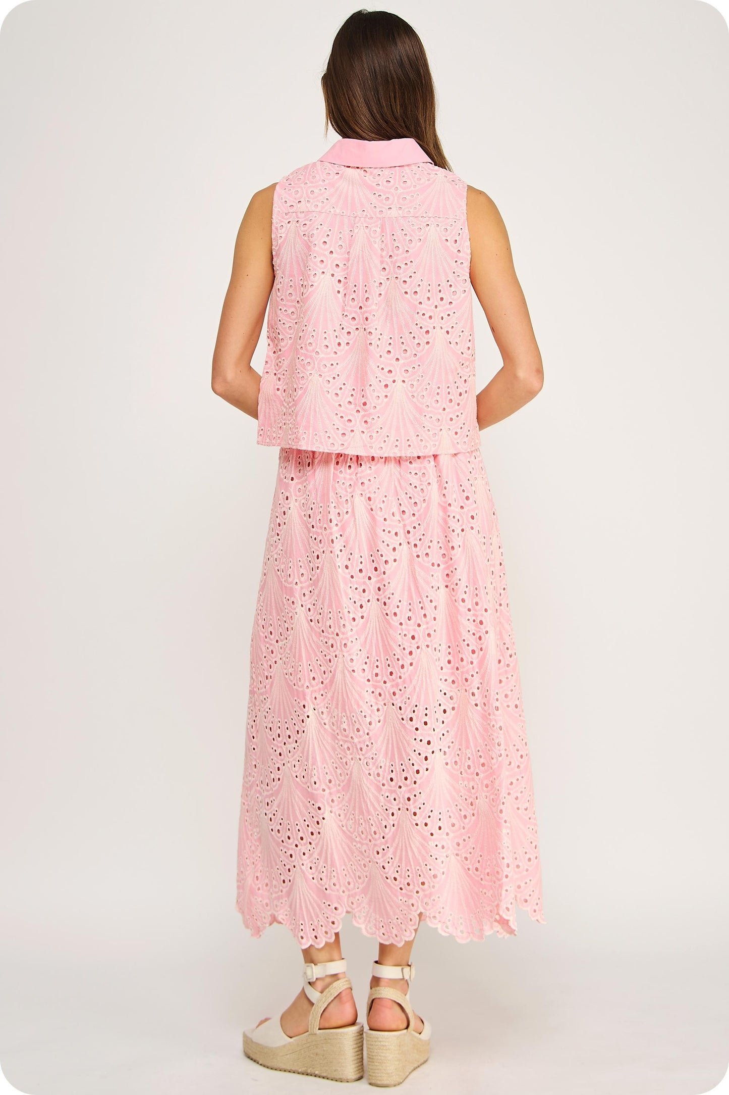 Embroidery Eyelet Skirt Set