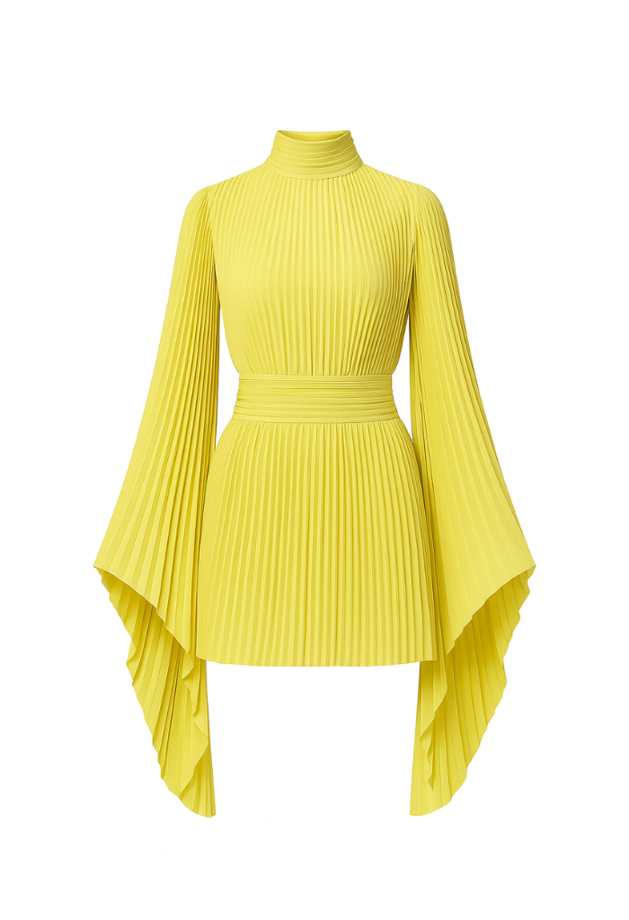 Pleated Dress with Asymmetrical Sleeves