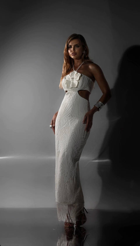 Jaquard Fringe Midi Dress