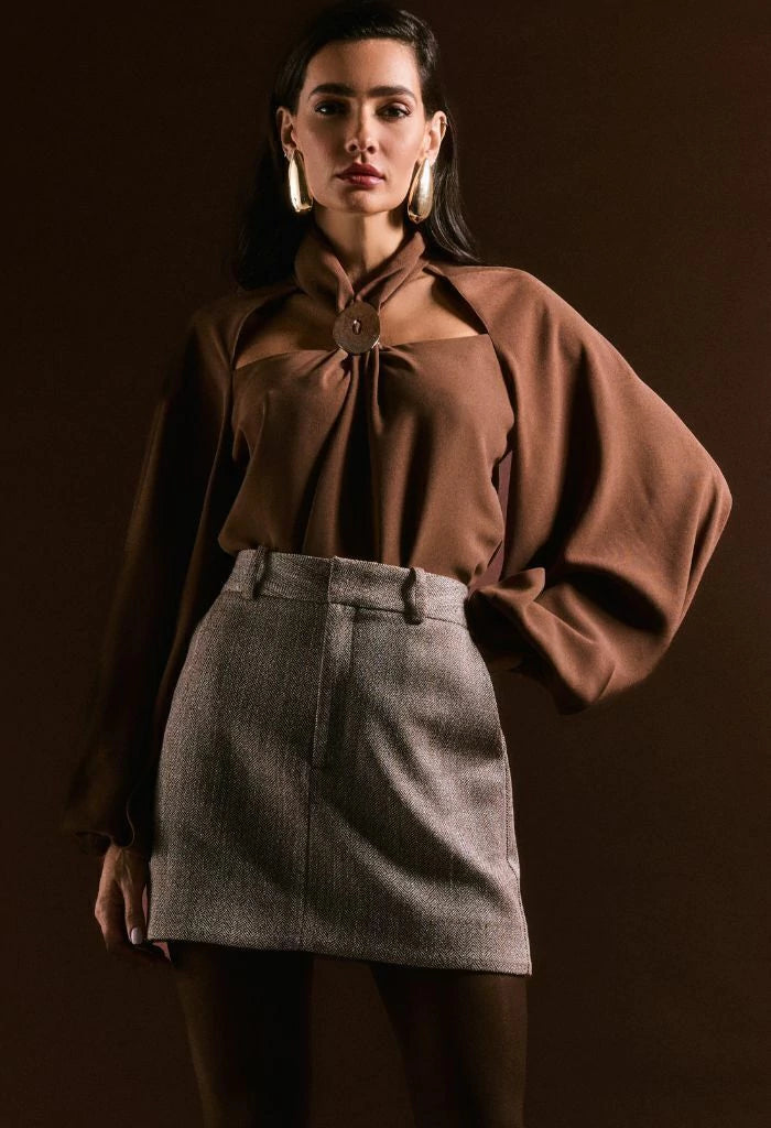 Crepe Blouse with Metal Neck Detail