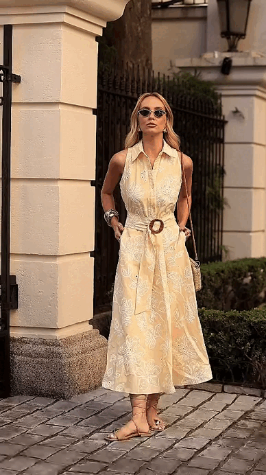 Midi Dress Embroidered Tricoline