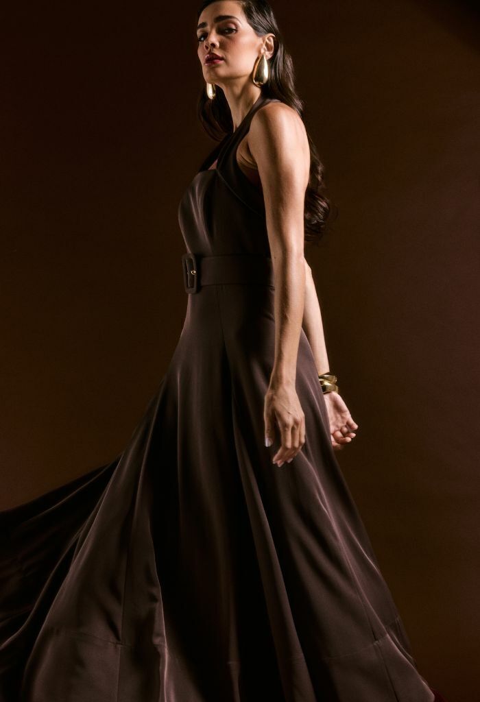 Halterneck Midi Dress with Belt