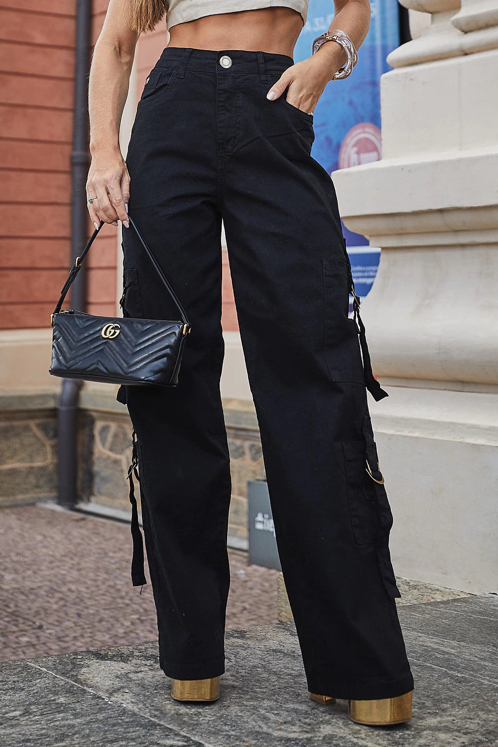 Black Wide Leg Cargo Pants