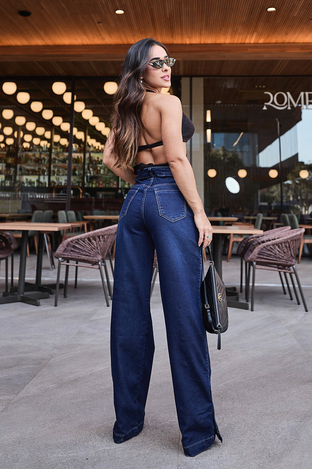 Multi Buttons Wide Leg Jeans