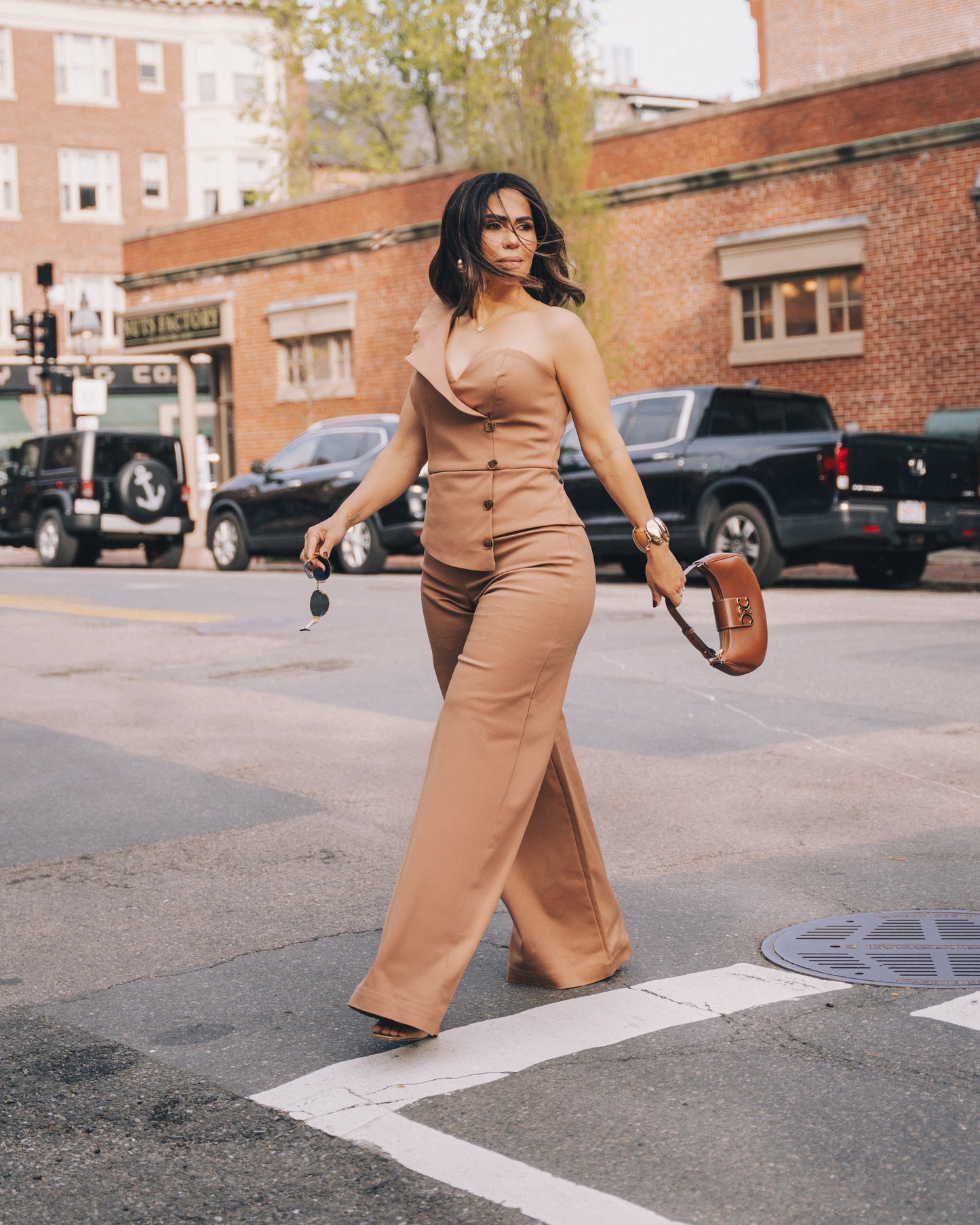 Pearl Button One-Shoulder Jumpsuit