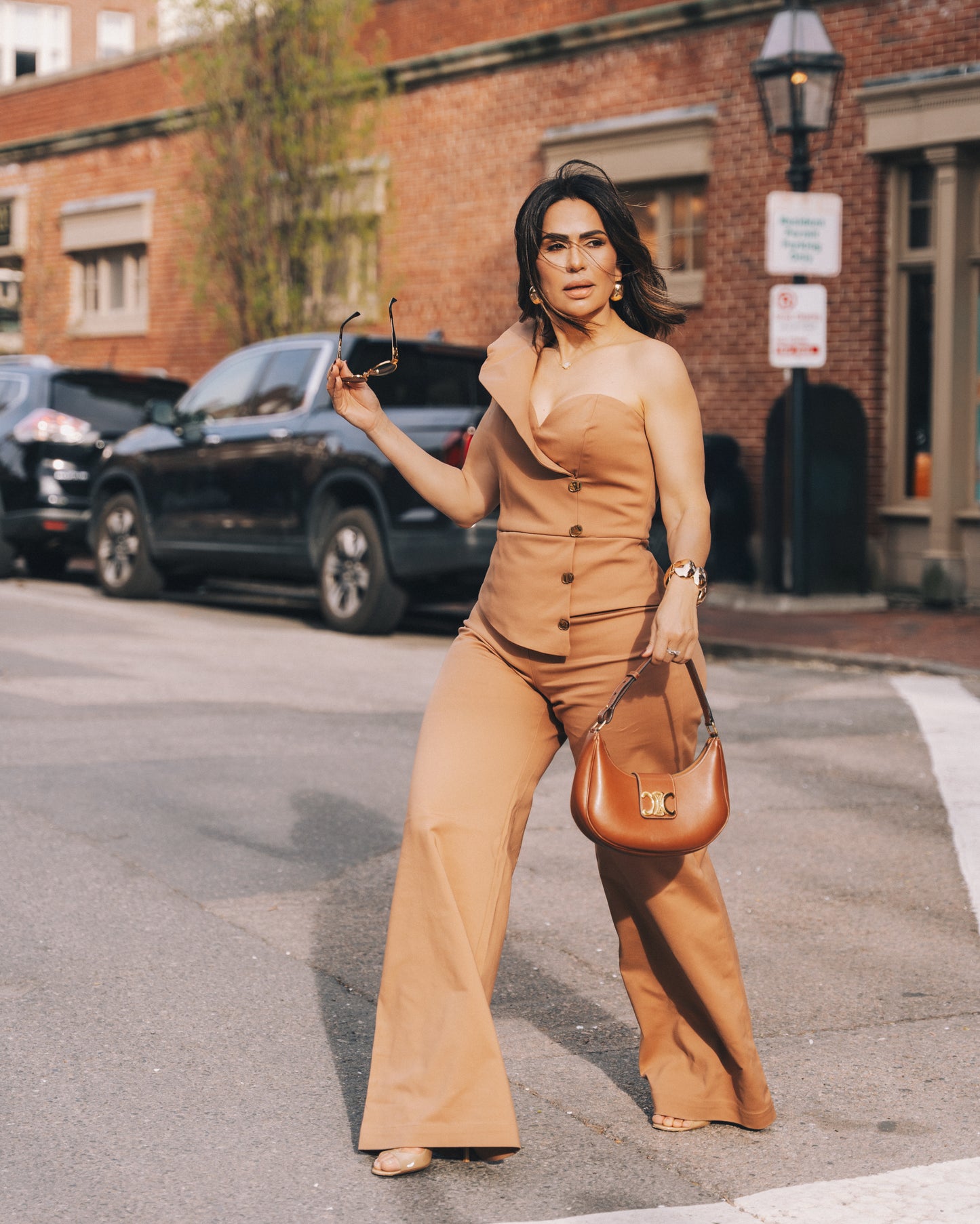 Pearl Button One-Shoulder Jumpsuit