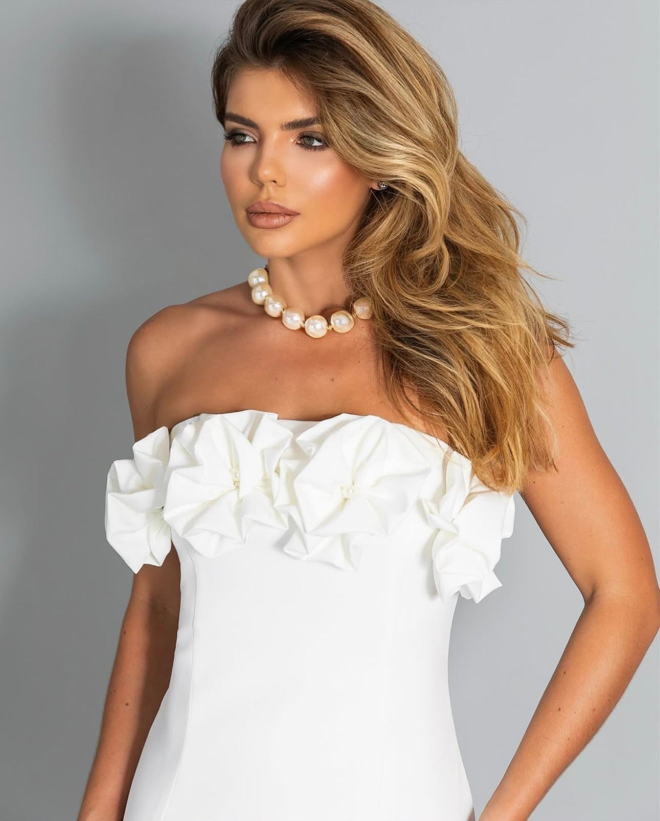 Strapless Short Dress with Flowers