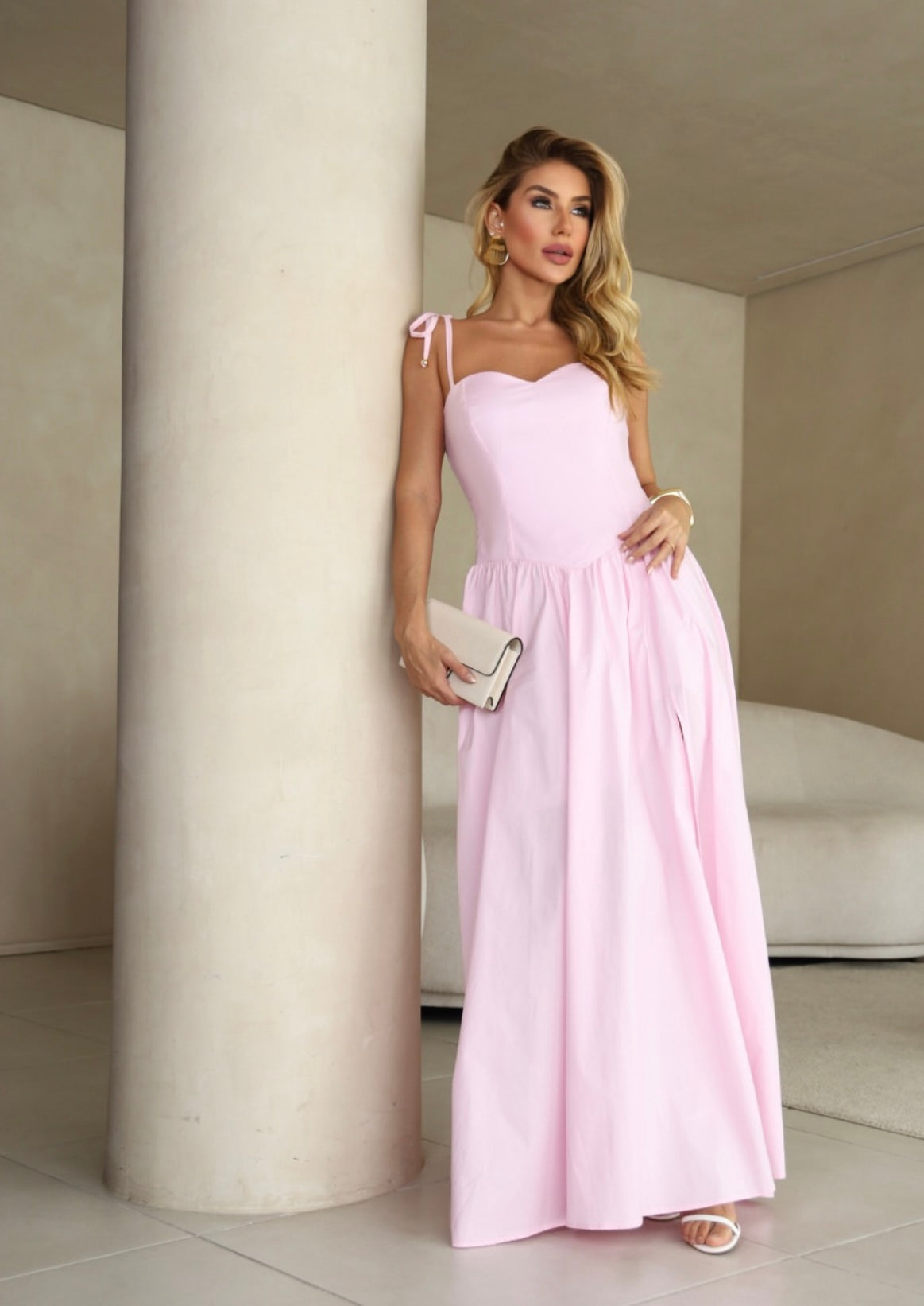 Mariela Tricoline Long Dress