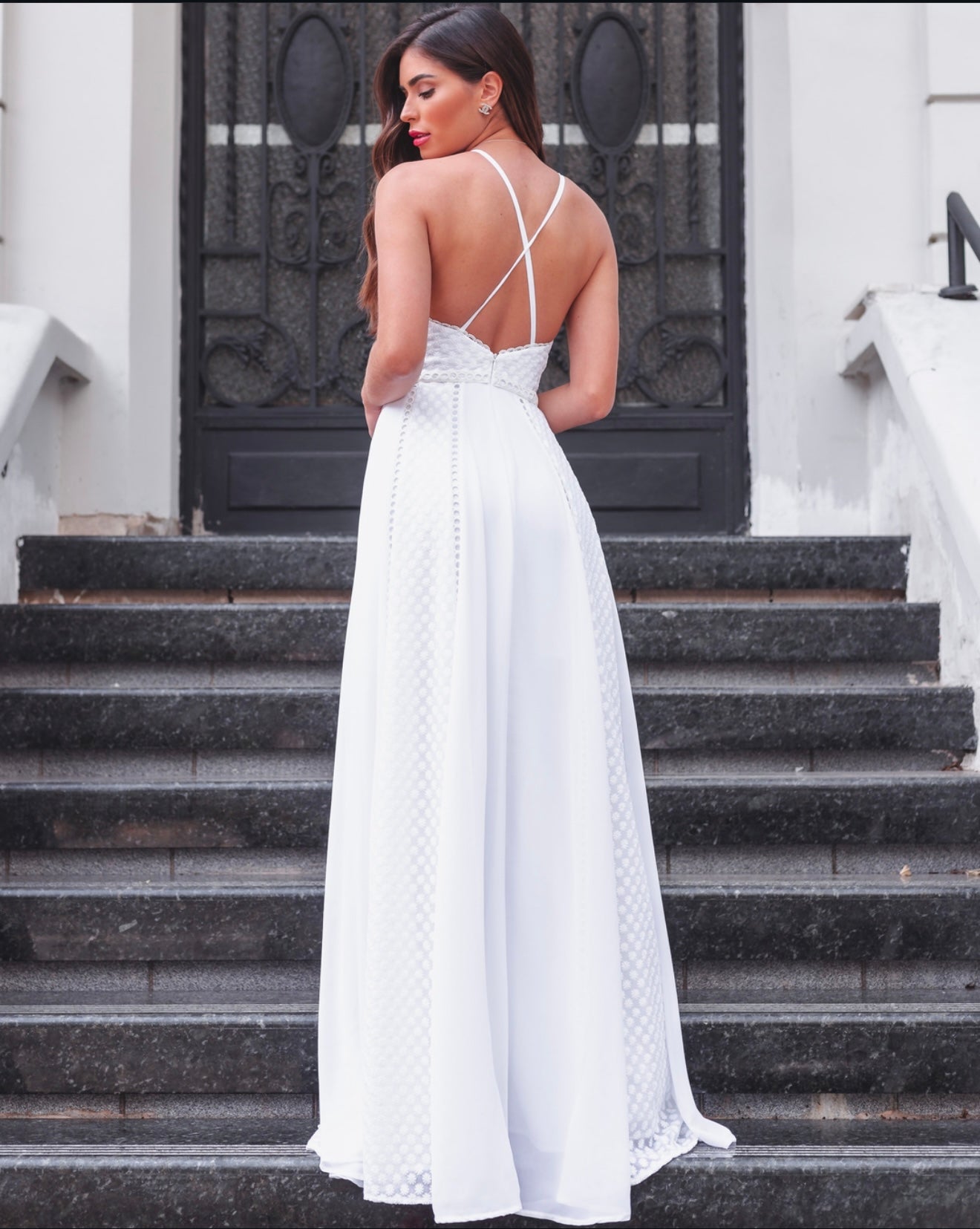 Embroidered Chiffon Long Dress