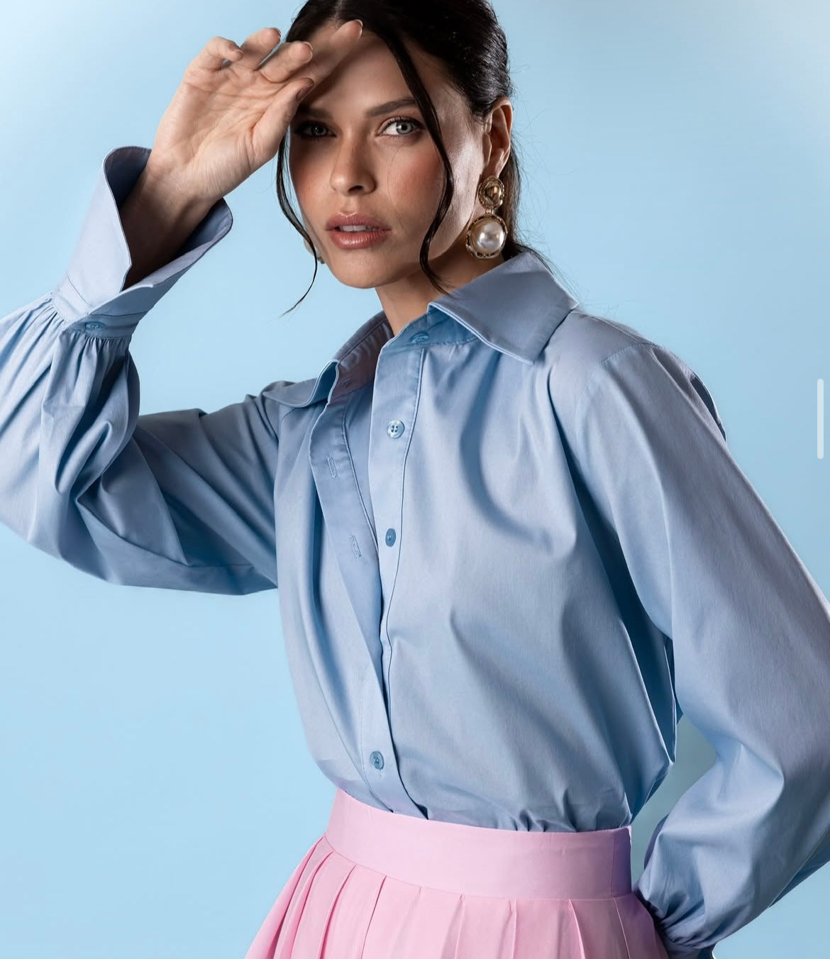 Tricoline Sleeve Detail Button Up