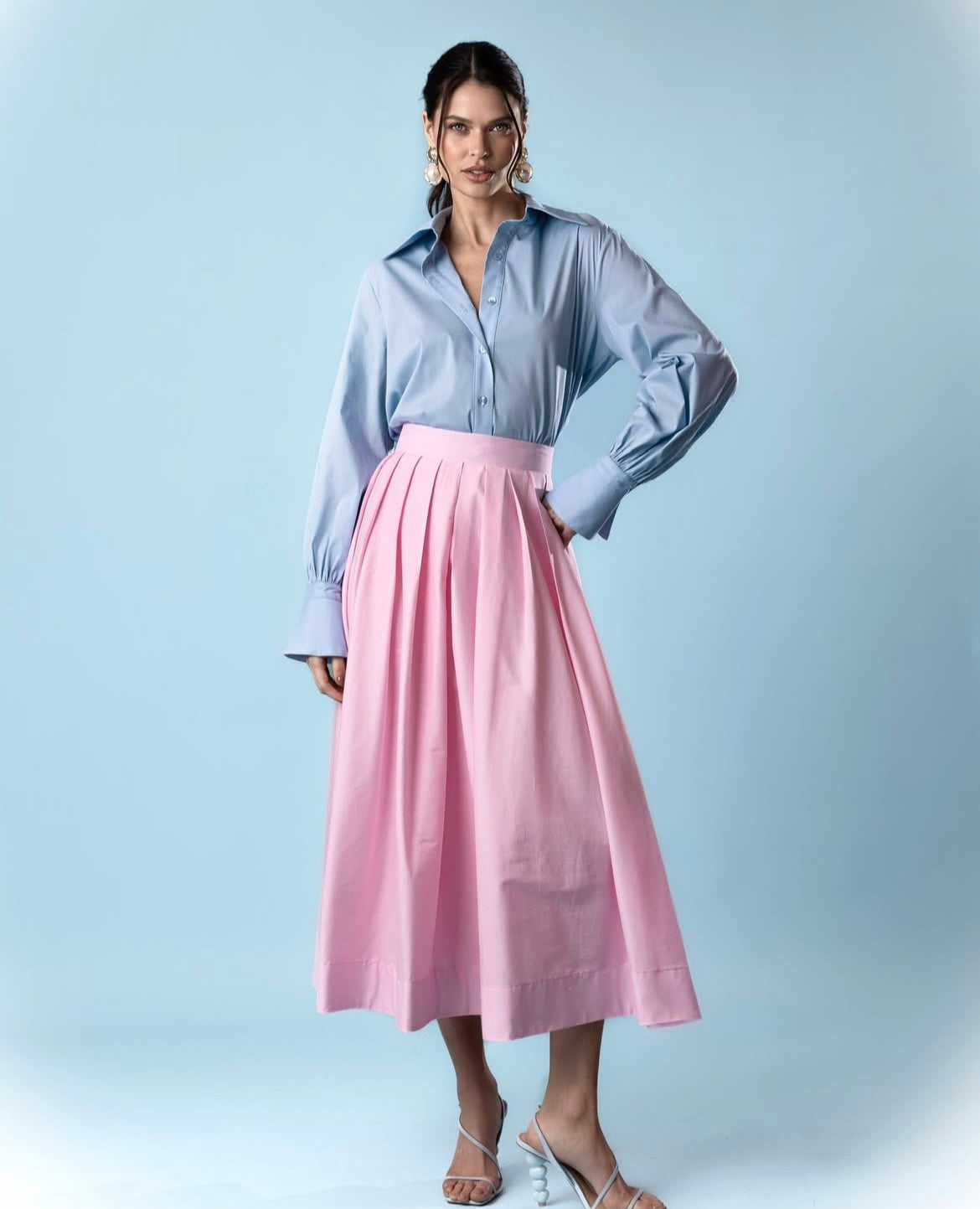 Tricoline Sleeve Detail Button Up