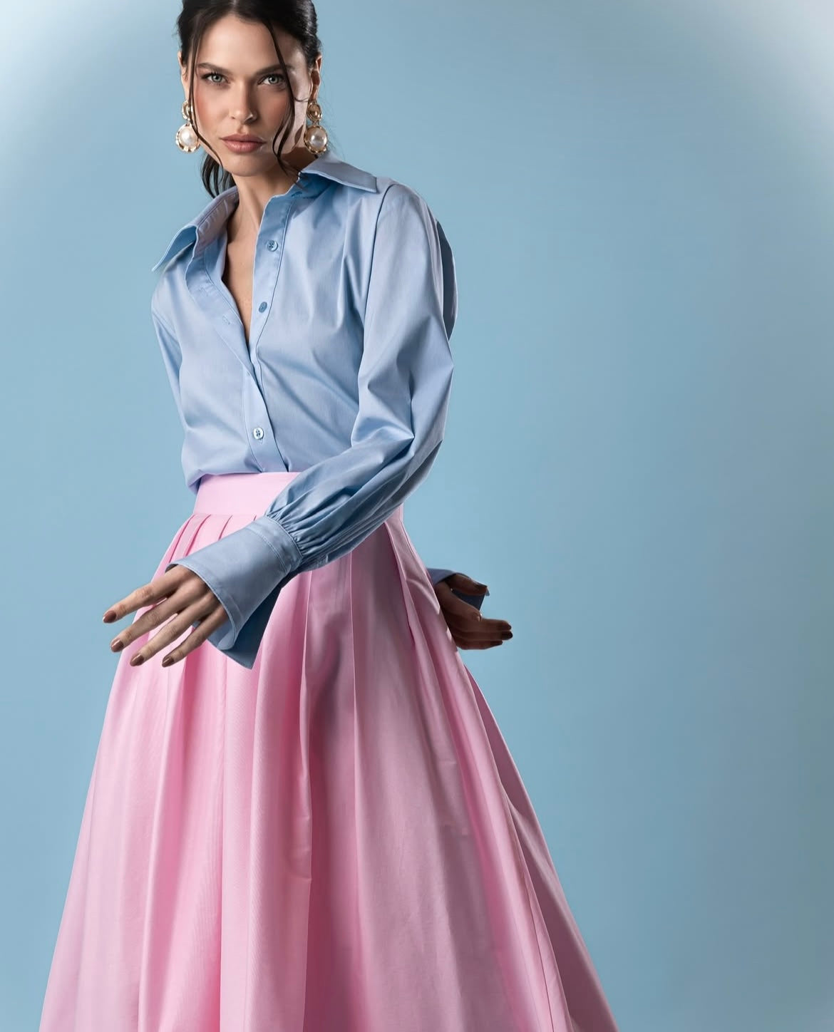 Tricoline Sleeve Detail Button Up