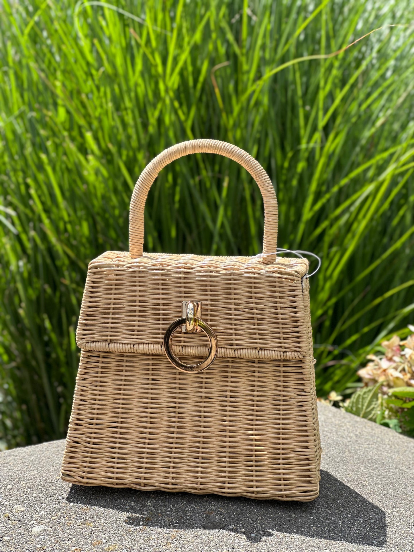 Straw Metal RIng Handle Bag