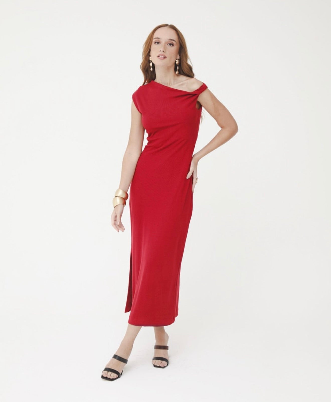 Symmetrical Neckline Midi Dress