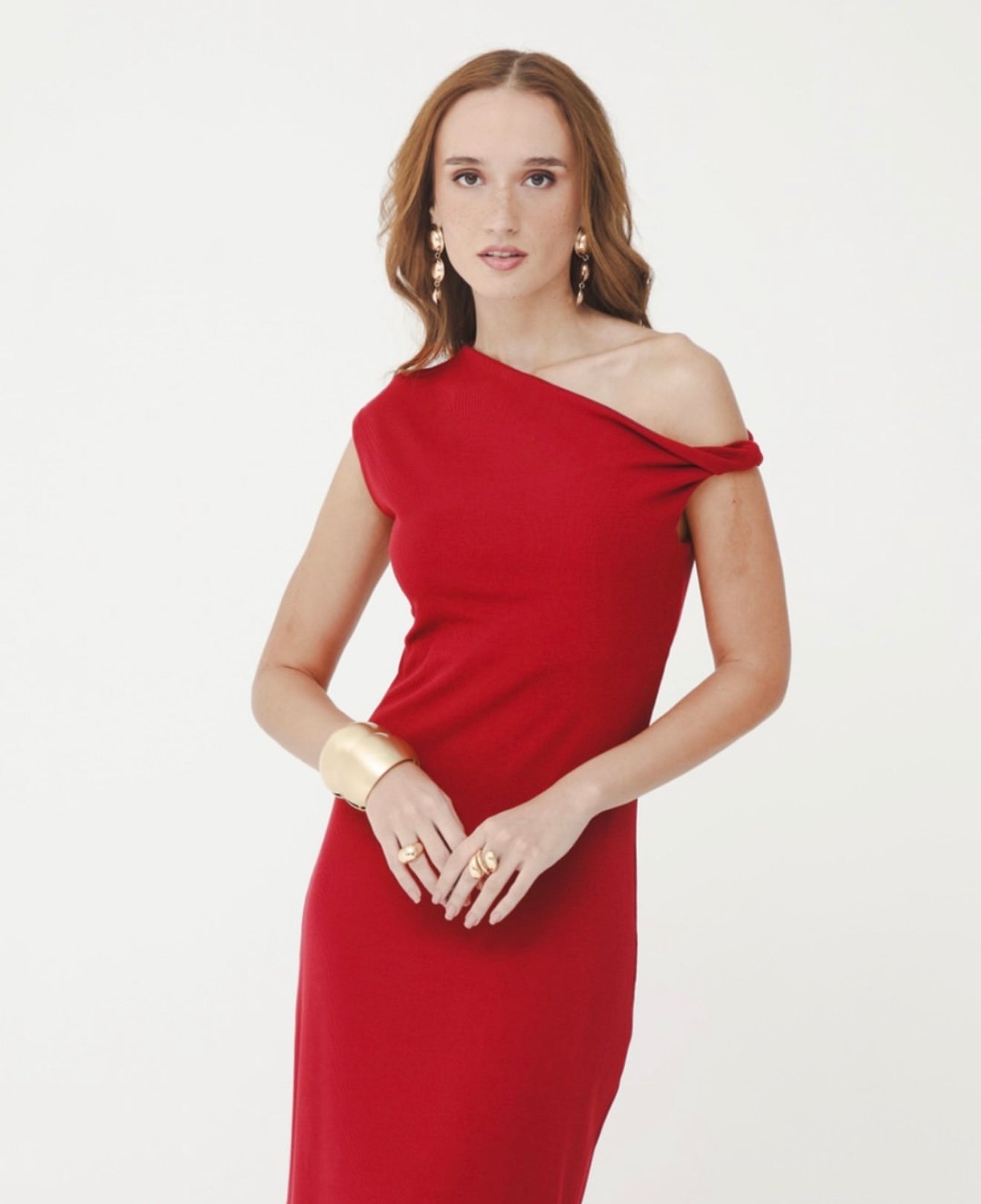 Symmetrical Neckline Midi Dress