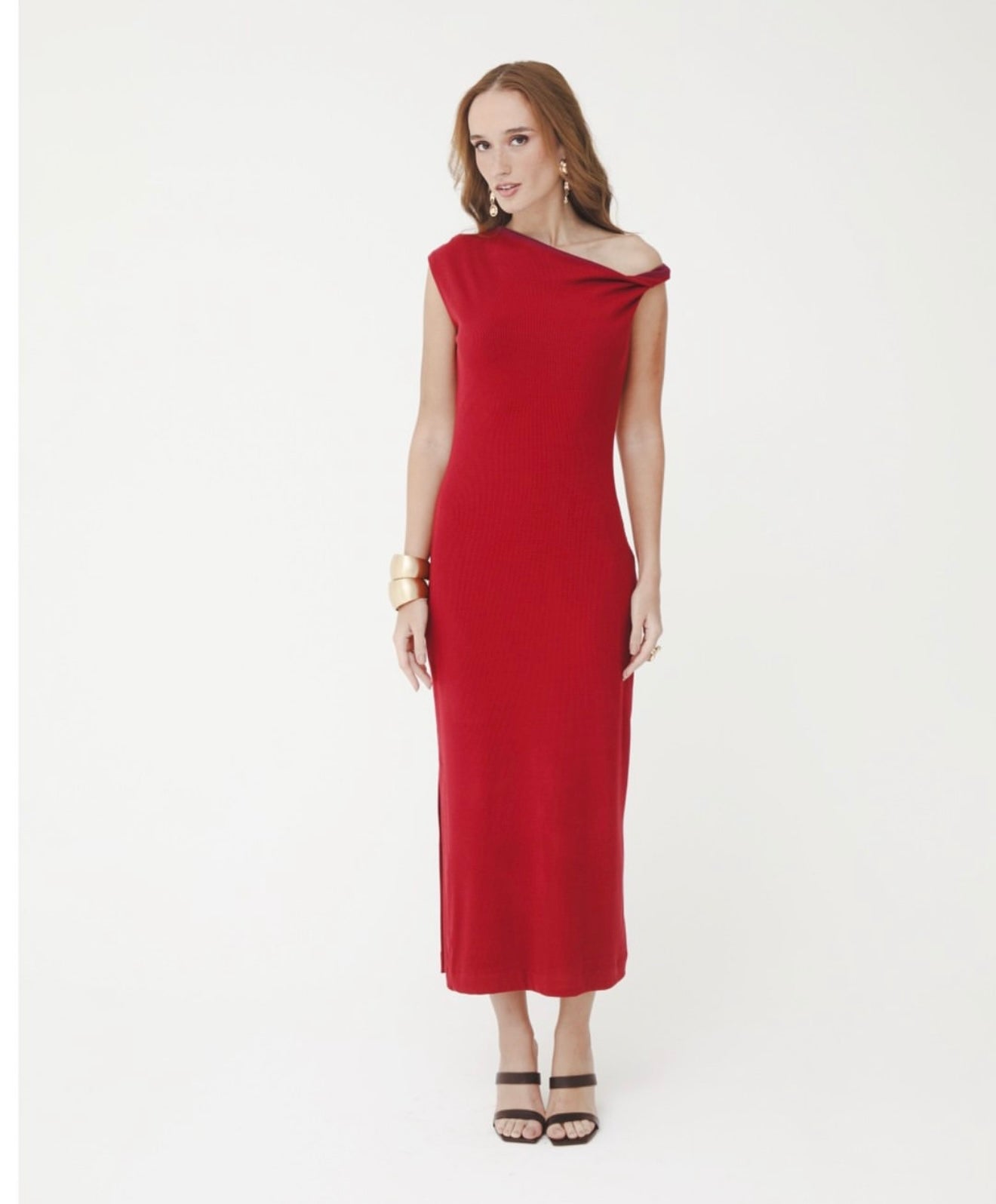 Symmetrical Neckline Midi Dress