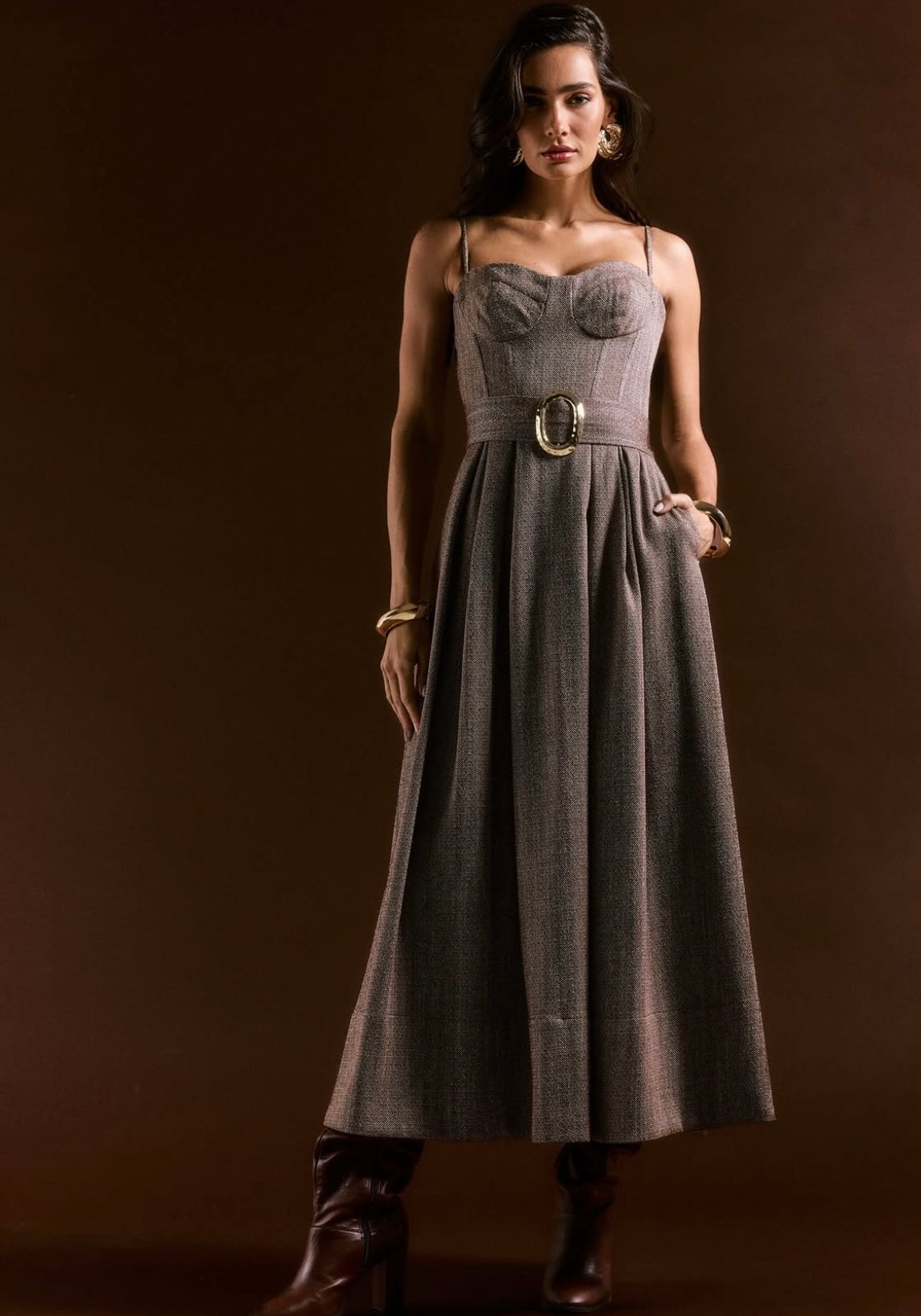 Tweed Midi Dress w/ Belt