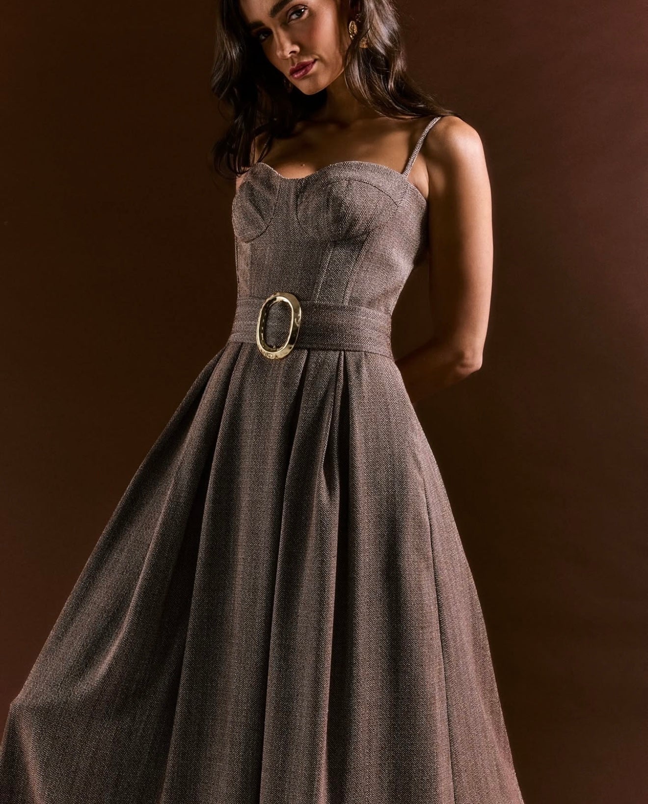 Tweed Midi Dress w/ Belt