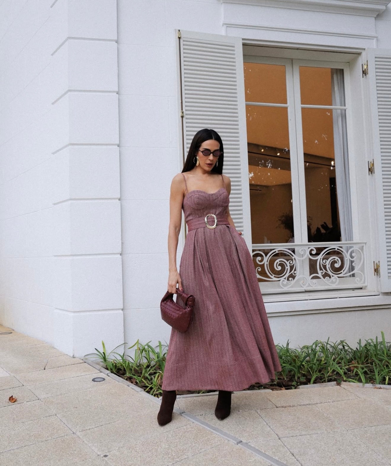 Tweed Midi Dress w/ Belt