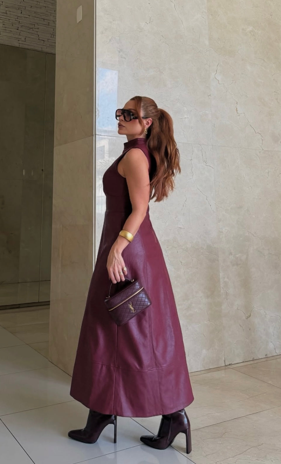 Embroidery Leather Long Dress