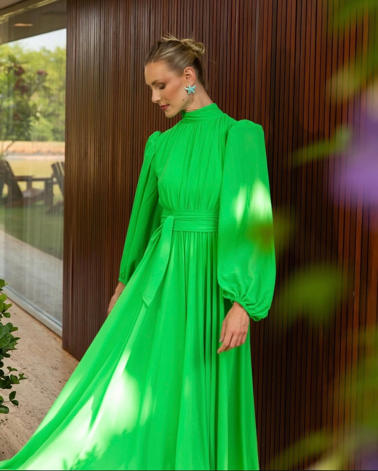 Emerald Green High-Neck Maxi Dress