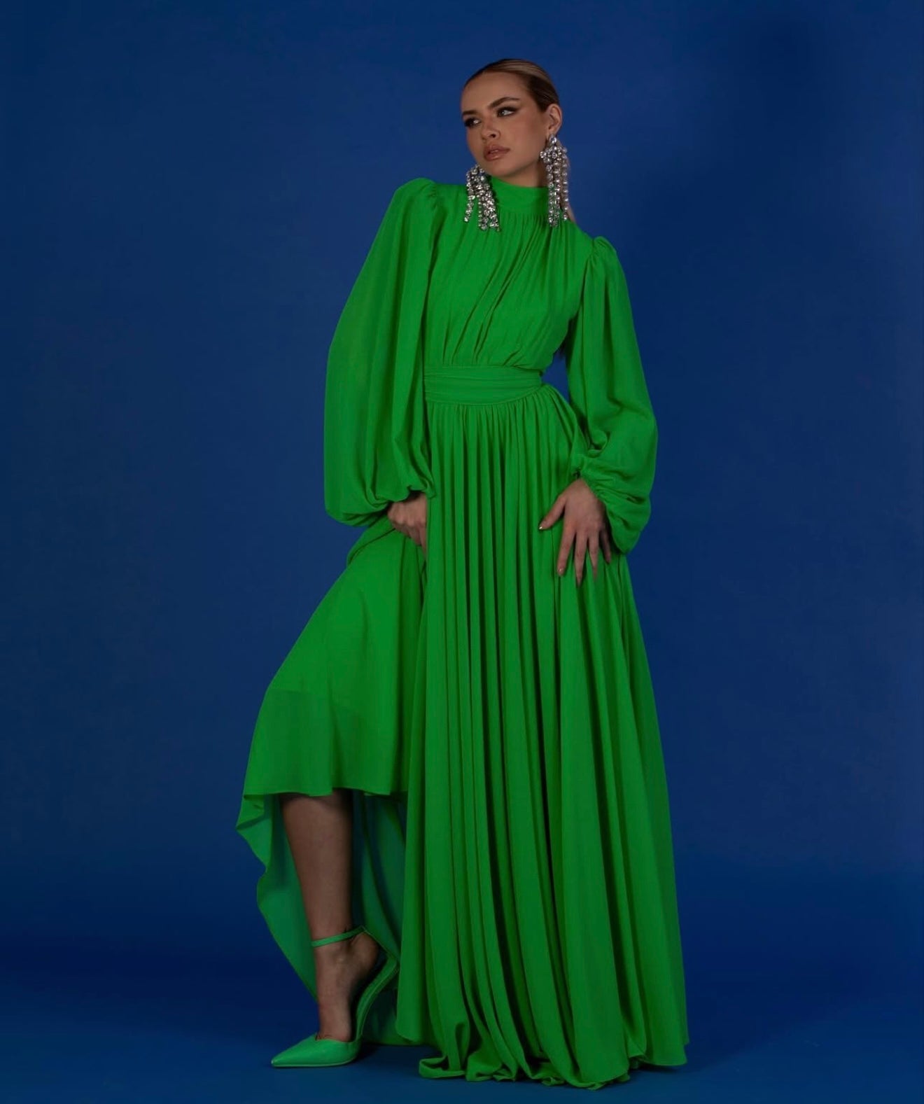 Emerald Green High-Neck Maxi Dress