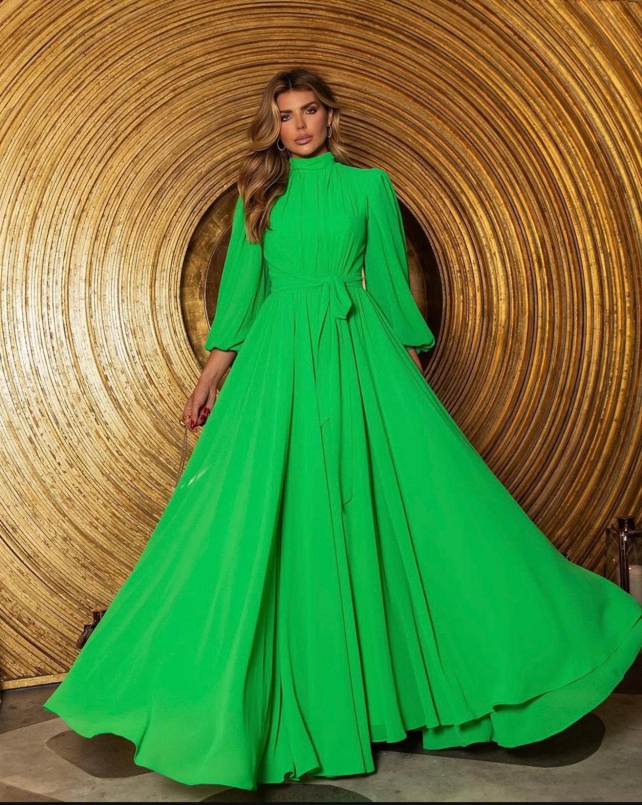 Emerald Green High-Neck Maxi Dress