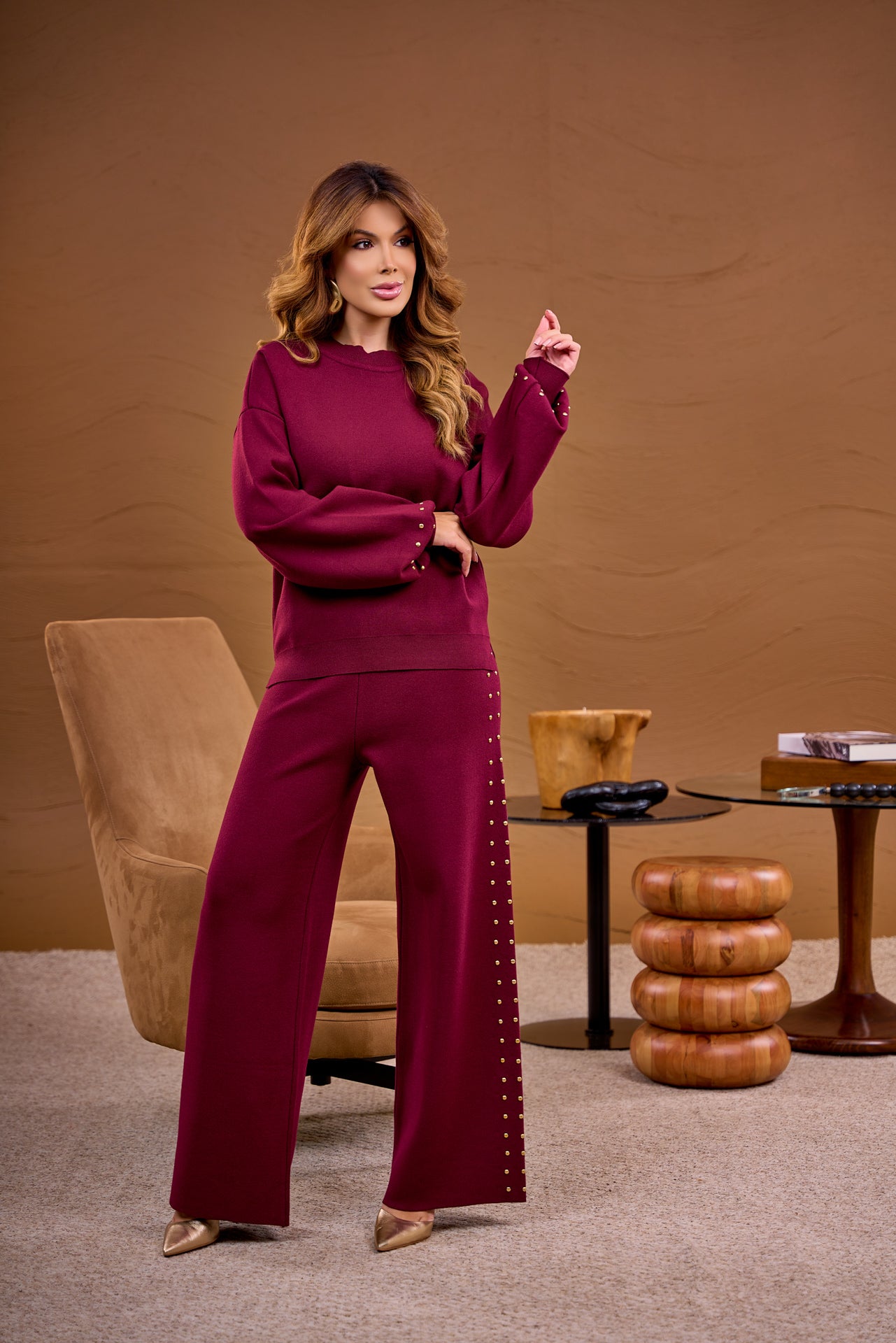 Studded Knit Pant Set