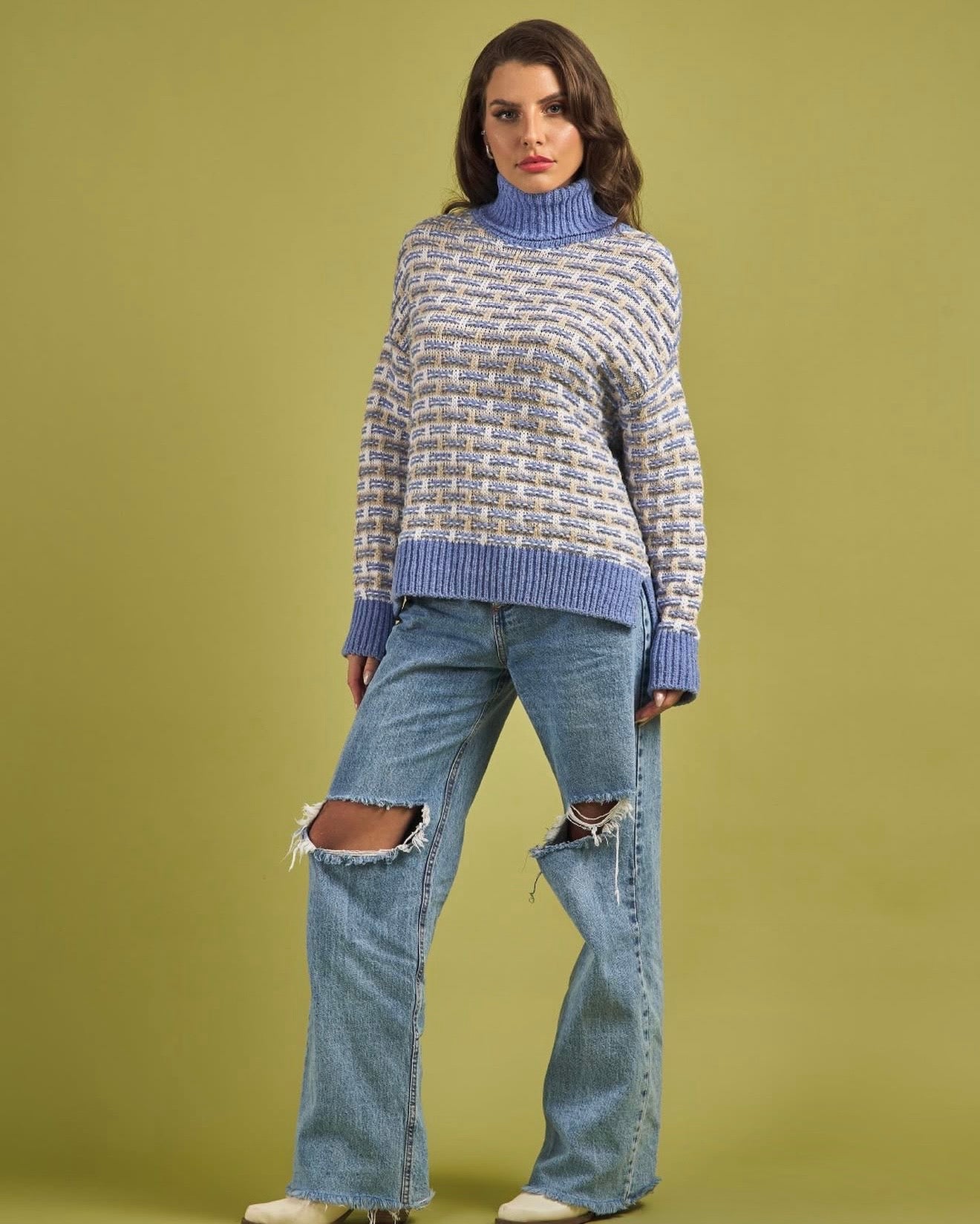 Textured Turtleneck Knit Sweater