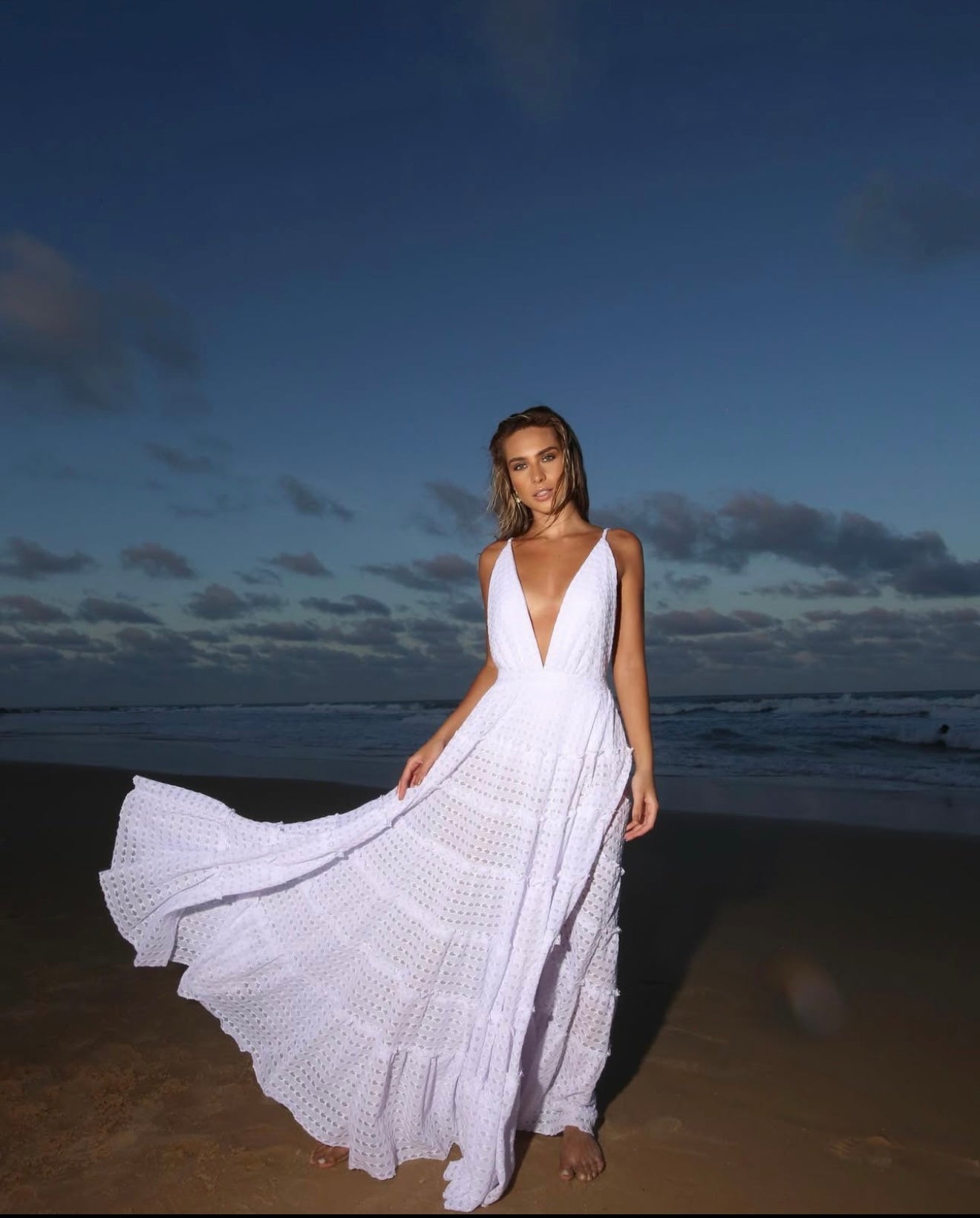 V-cut Open Back Long Dress