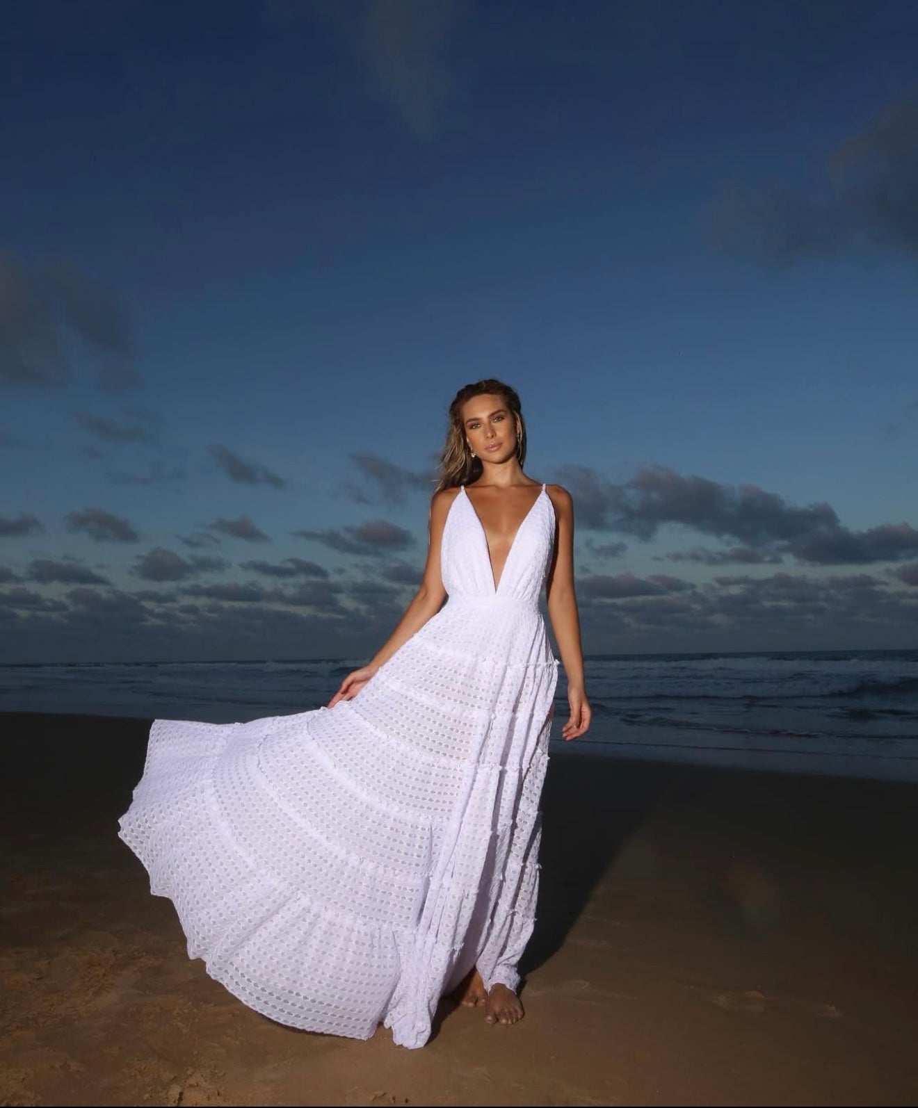 V-cut Open Back Long Dress