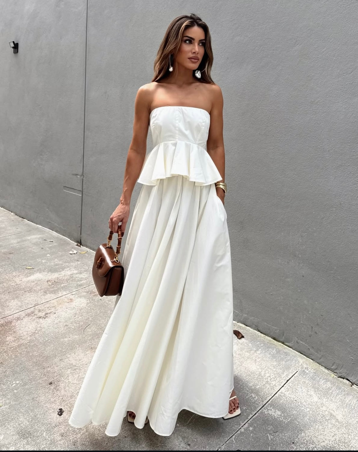 High-Waisted Tricoline Maxi Skirt