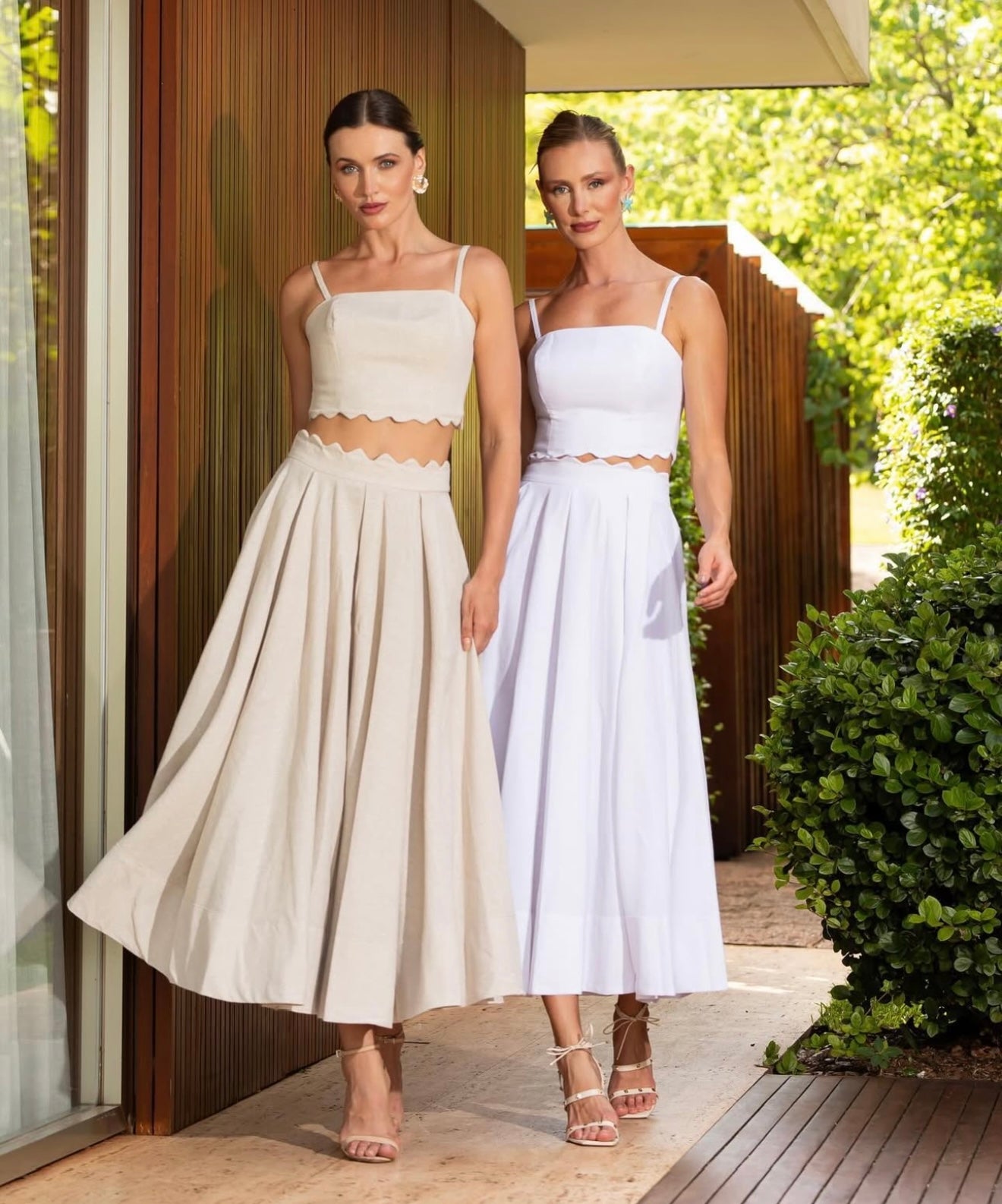 Linen Top and Midi Skirt Set