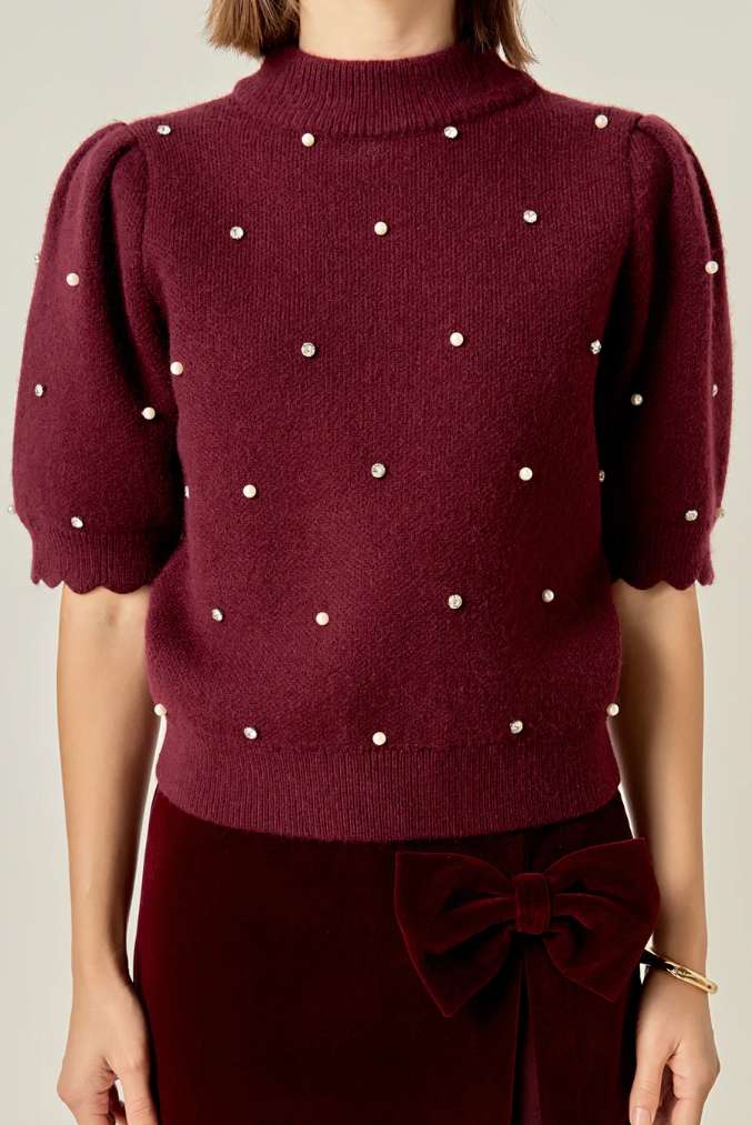 Scalloped Puff Sleeve Knit