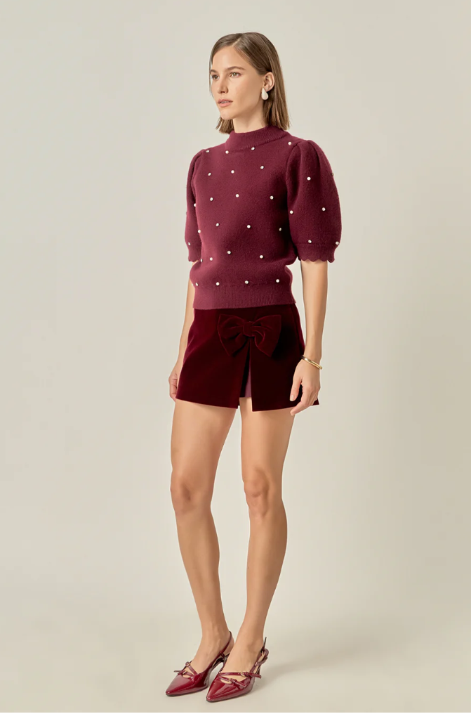 Scalloped Puff Sleeve Knit