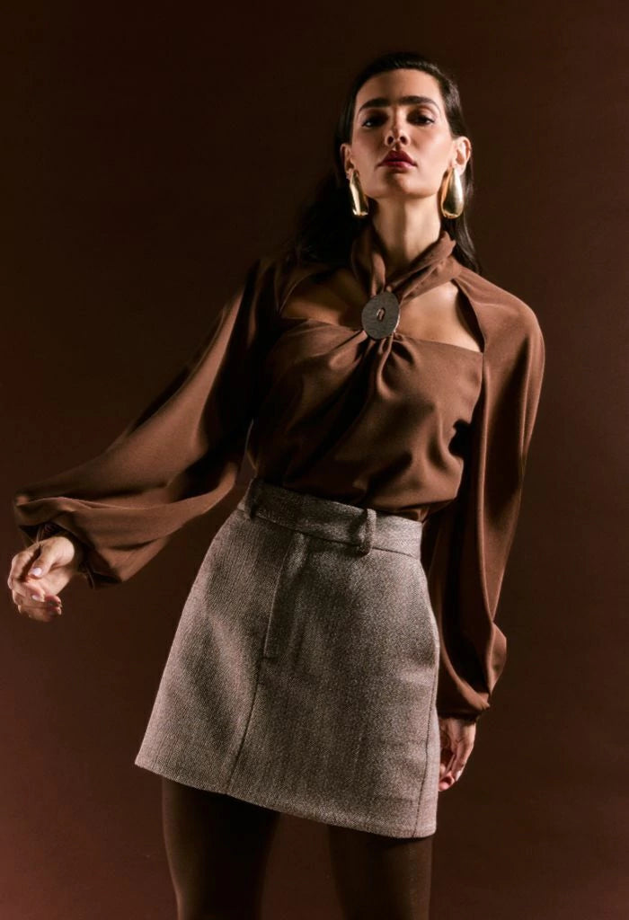 Crepe Blouse with Metal Neck Detail