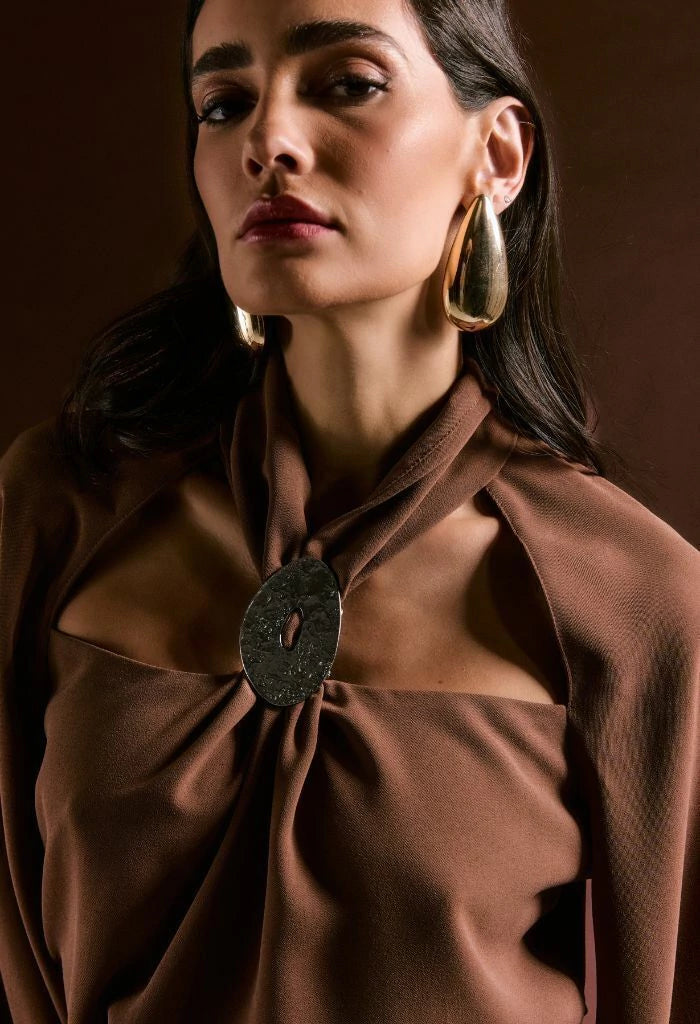 Crepe Blouse with Metal Neck Detail