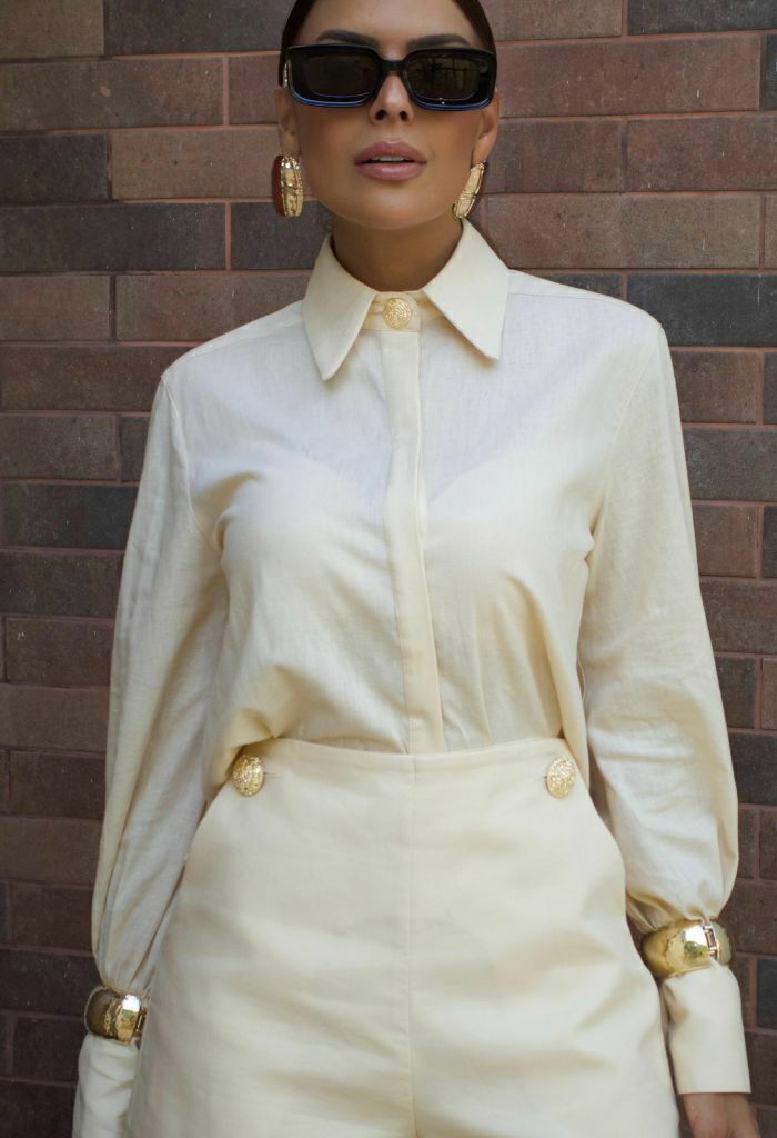 Gold Button Short Set