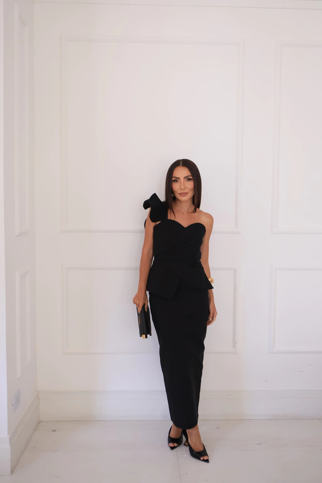 Peplum with Strap Detail Midi Dress