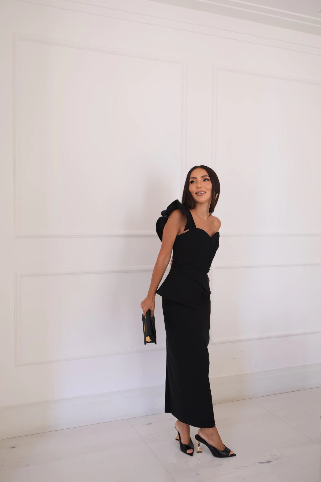 Peplum with Strap Detail Midi Dress