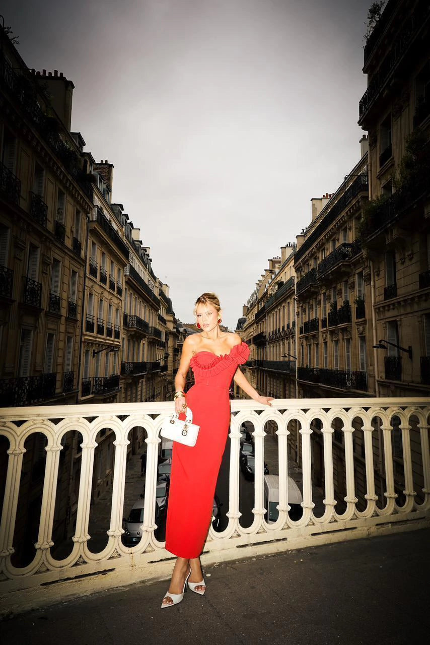 Sculptural Ruffle Midi Dress