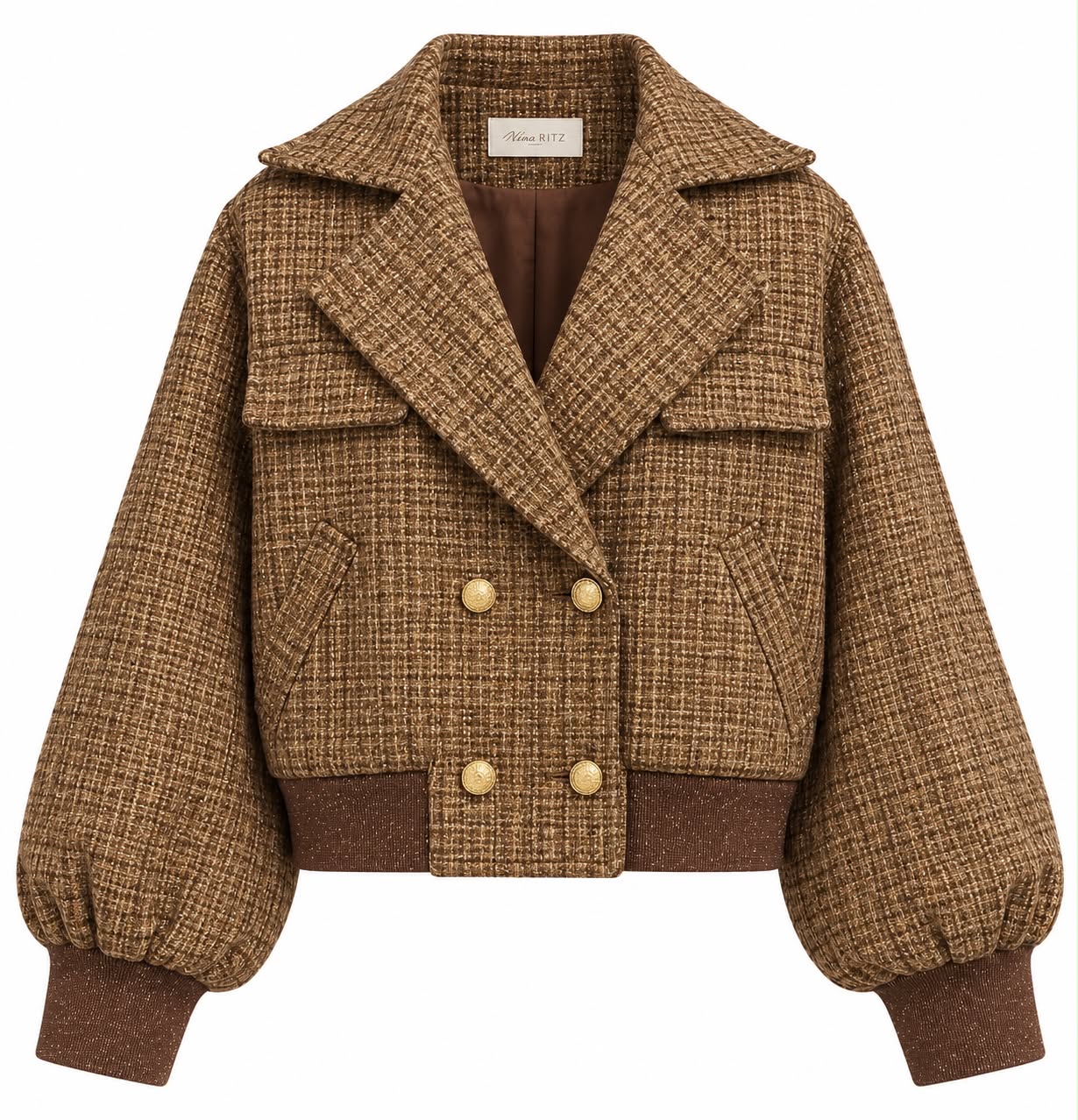 Tweed Cropped Bomber Jacket