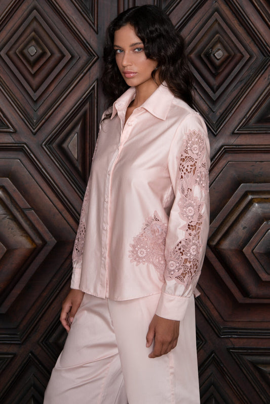 Pamela Shirt with Guipure Lace Sleeves